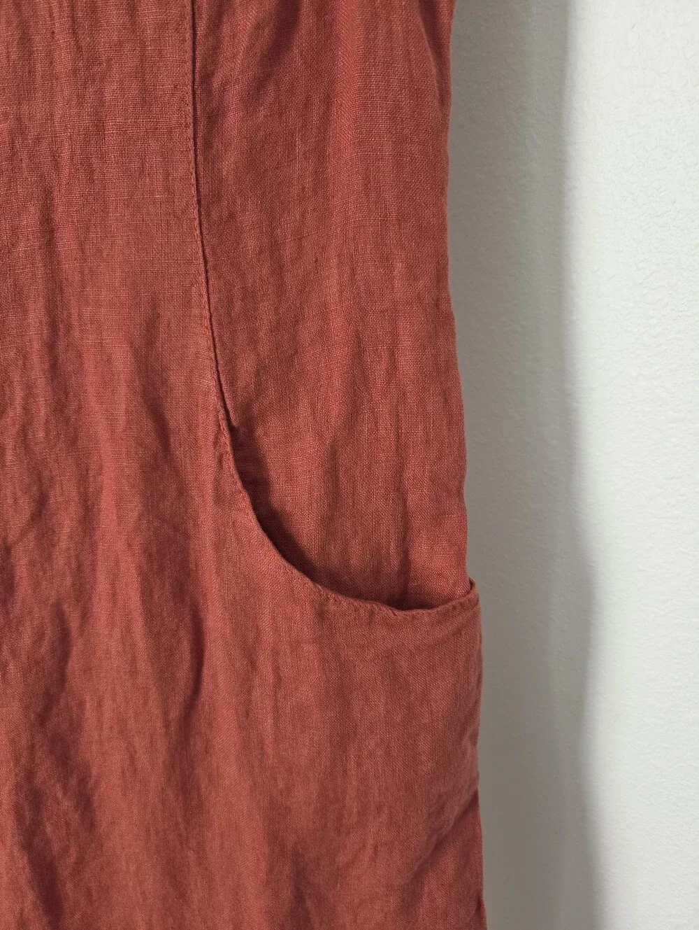 NWT Lina Tomei Linen Coccio Dress, Sz M. Rust, Burnt Orange With Beading - Picture 7 of 10